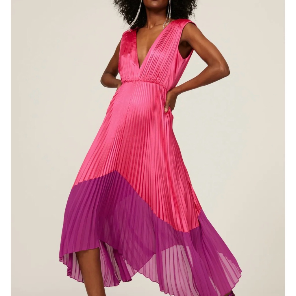 Amur Hot Pink To Purple Pleated High-Low Dress, Only Worn Once